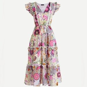 J.Crew Ratti Floral Pom Pom Tiered Dress